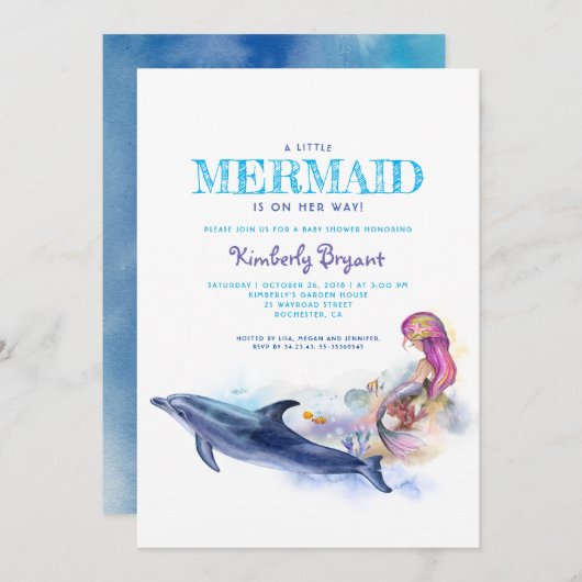 Mermaid Baby shower Invitation Kaart (Voorkant / Achterkant)