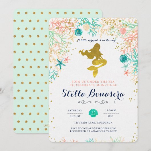 Mermaid Baby shower Invitation Kaart (Voorkant / Achterkant)