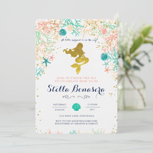 Mermaid Baby shower Invitation Kaart (Staand voorkant)