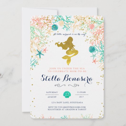 Mermaid Baby shower Invitation Kaart (Voorkant)