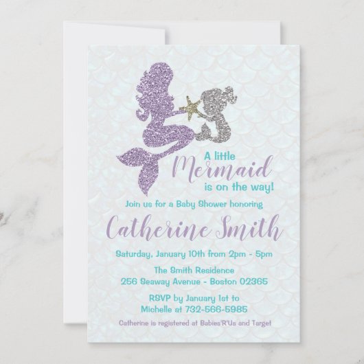 Mermaid Baby shower Invitation Lavender and Blauwg Kaart (Voorkant)