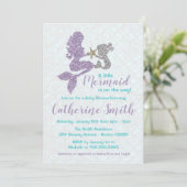 Mermaid Baby shower Invitation Lavender and Blauwg Kaart (Staand voorkant)