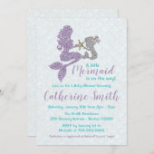 Mermaid Baby shower Invitation Lavender and Blauwg Kaart (Voorkant / Achterkant)