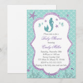 Mermaid Baby shower Invitation Paars Blauwgroen Kaart (Voorkant / Achterkant)