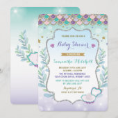 Mermaid Baby shower Invitation Paarse gouden oceaa Kaart (Voorkant / Achterkant)