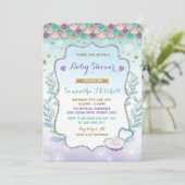 Mermaid Baby shower Invitation Paarse gouden oceaa Kaart (Staand voorkant)