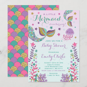 Mermaid Baby shower Invitation Pink Gold Shower Kaart