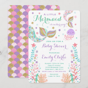 Mermaid Baby shower Invitation Pink Gold Shower Kaart