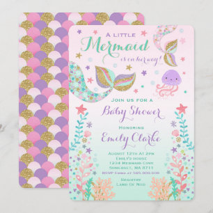 Mermaid Baby shower Invitation Pink Gold Shower Kaart
