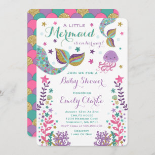 Mermaid Baby shower Invitation Pink Gold Shower Kaart