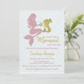 Mermaid Baby shower Invitation Roos Gold & Gold Kaart (Staand voorkant)