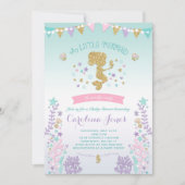 Mermaid Baby shower Invitation Roze Blauwgroen Paa Kaart (Voorkant)