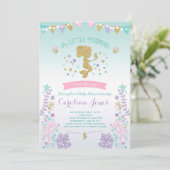 Mermaid Baby shower Invitation Roze Blauwgroen Paa Kaart (Staand voorkant)