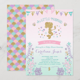 Mermaid Baby shower Invitation Roze Blauwgroen Paa Kaart