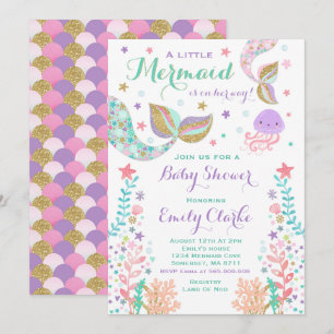 Mermaid Baby shower Invitation Roze Gouden Douche Kaart