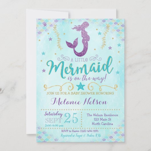 Mermaid Baby shower Invitation Sprinkle Kaart (Voorkant)