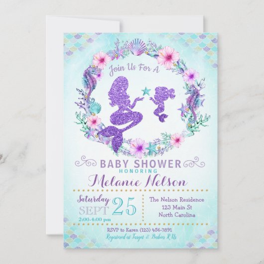 Mermaid Baby shower Invitation Sprinkle Kaart (Voorkant)