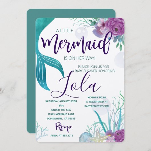 MERMAID BABY SHOWER INVITE KAART (Voorkant / Achterkant)