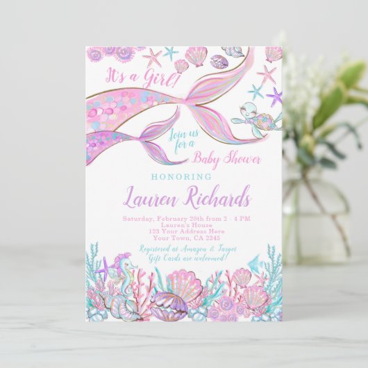 Mermaid Baby shower Kaart (Staand voorkant)