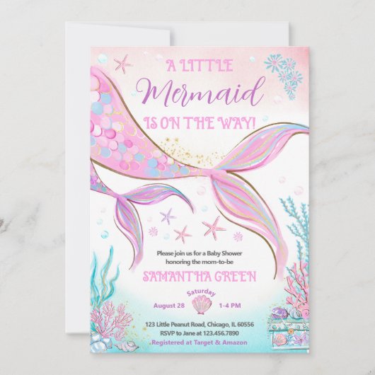 Mermaid Baby shower Kaart (Voorkant)