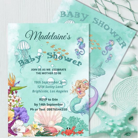 Mermaid Baby shower klaagt groen onder het Zee Kaart
