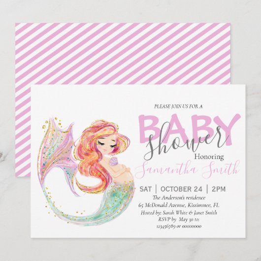 MERMAID-BABY SHOWER KUSTMATEN AANKONDIGING (Voorkant / Achterkant)