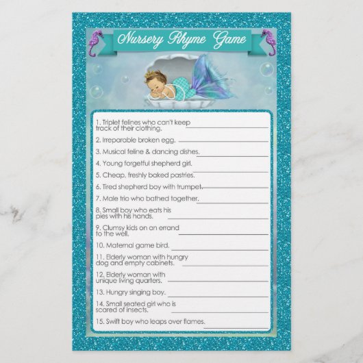 Mermaid Baby shower Nursery Rhyme Game #130 (Voorkant)