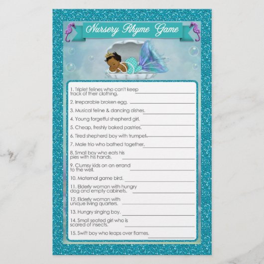 Mermaid Baby shower Nursery Rhyme Game #135 Flyer (Voorkant)