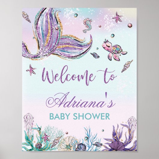 Mermaid Baby shower onder het Welkomstteken van he Poster (Voorkant)