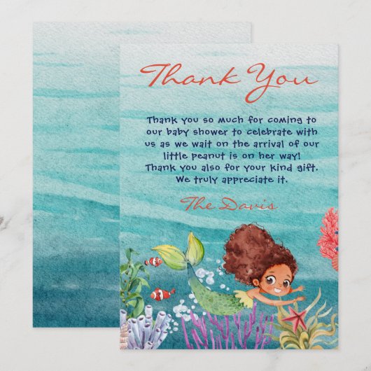 Mermaid Baby shower onder Zee Dank u wel Kaart (Voorkant / Achterkant)