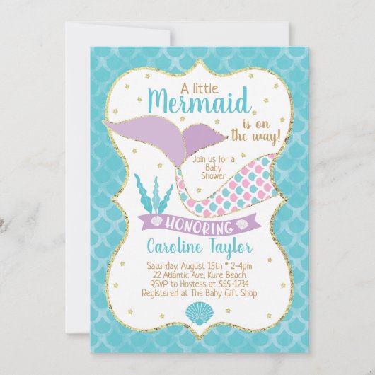 Mermaid Baby shower Paars en Turquoise Kaart (Voorkant)