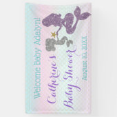 Mermaid Baby shower Paarse Blauwgroen achtergrond  Spandoek (Verticaal)