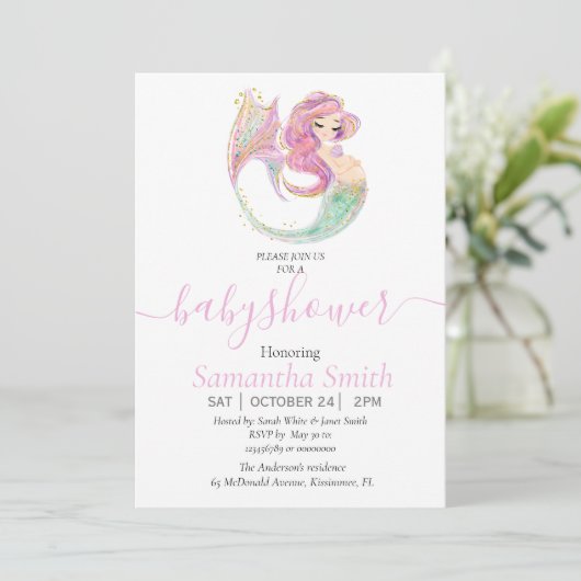 MERMAID BABY SHOWER Roze Invitation Aankondiging (Staand voorkant)