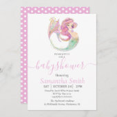 MERMAID BABY SHOWER Roze Invitation Aankondiging (Voorkant / Achterkant)