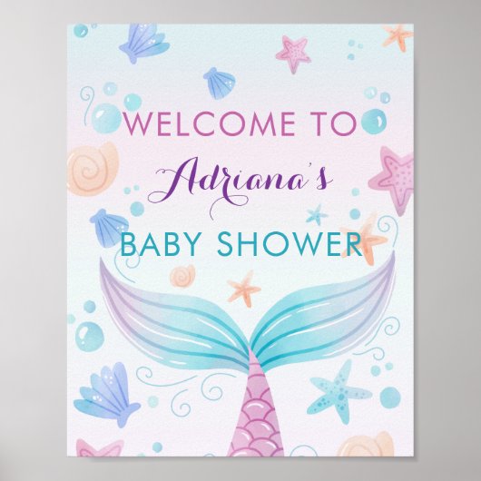 Mermaid Baby shower Shell onder Zee B Welkome Poster (Voorkant)