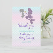 Mermaid Baby shower Sparkle Paars Blauwgroen aanpa Bedankkaart (Staand voorkant)