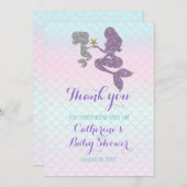 Mermaid Baby shower Sparkle Paars Blauwgroen aanpa Bedankkaart (Voorkant / Achterkant)