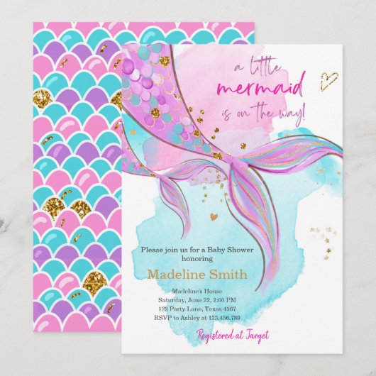 Mermaid Baby shower Sprinkle Girl Pink Kaart (Voorkant / Achterkant)