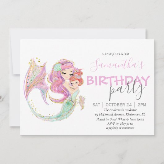 Mermaid Baby Shower Sweet Little Mermaid Aankondiging (Voorkant)