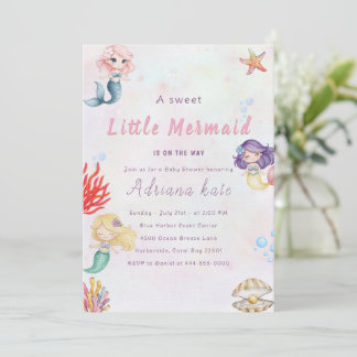 Mermaid Baby Shower Under the Sea Baby Girl Invita Kaart