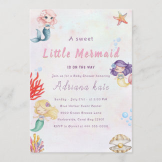 Mermaid Baby Shower Under the Sea Baby Girl Invita Kaart