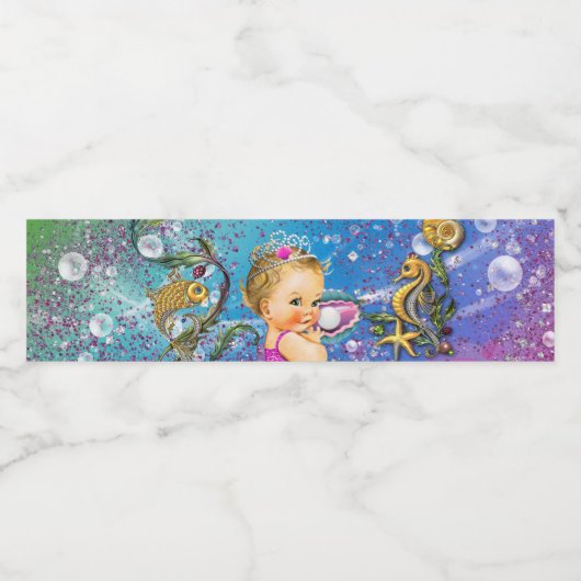 Mermaid Baby shower waterflesetiketten Waterfles Etiket (Enkel label)