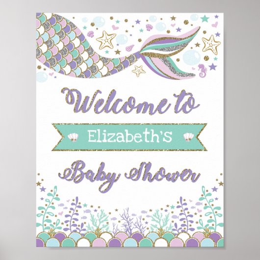 Mermaid Baby shower Welkome Sign Beach Zee Poster (Voorkant)