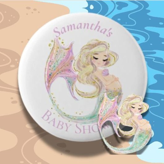 Mermaid Baby shower White Moeder om Button te word