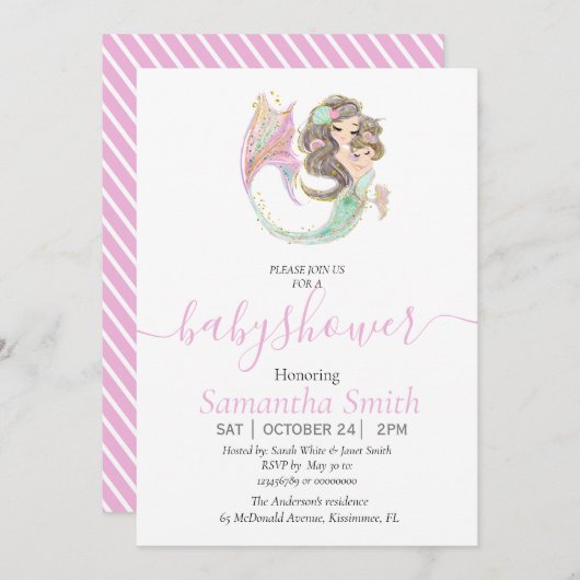 MERMAID BABY SHOWER ZEE ROZE Invitation Aankondiging (Voorkant / Achterkant)