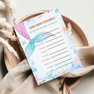Mermaid Baby woord scramble baby shower spel