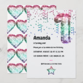 Mermaid Balloon 1st Birthday Uitnodiging (Voorkant / Achterkant)