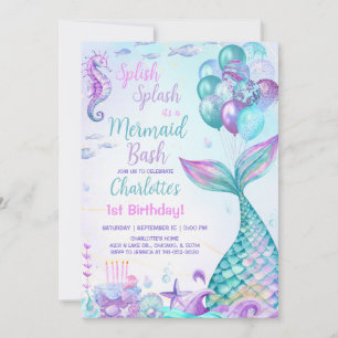 Mermaid Bash 1e Verjaardag Kaart
