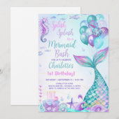 Mermaid Bash 1e Verjaardag Kaart (Voorkant / Achterkant)