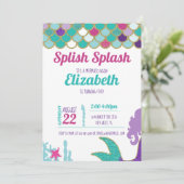 Mermaid Bash Birthday Uitnodiging Blauwgroen Gold  (Staand voorkant)